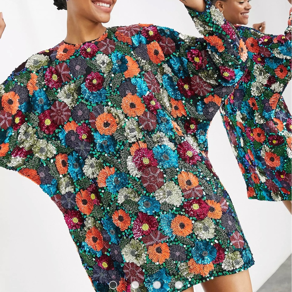 ISSOOOO!!!!! ASOS Edition Blouson Sleeve Mini dress with floral embellishment
